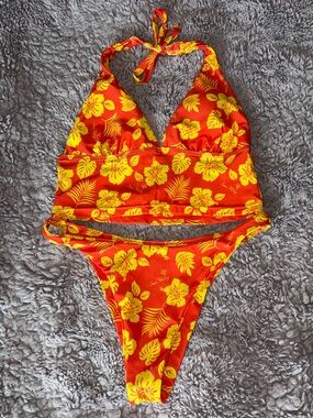 Women’s Orange and Yellow Floral Tankini